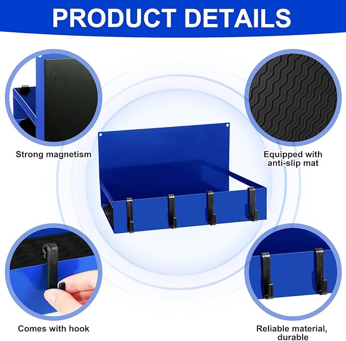 3 Pack Magnet Garage Organizer Magnetic Spice Rack for Refrigerator 20 lb Capacity Shelf Hanging Heavy Duty Magnetic Fridge Side for Organize Garage Tools(Blue)