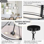 16.3''Black Drum Chandelier 3-Light Modern Farmhouse Chandelier with White Fabric Shade Adjustable Drum Pendant Light Fixture for Dining Room Kitchen Island Hallway Living Bedroom