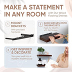 Homeforia Walnut Floating Bathroom Shelves, High End Solid Real Wood 16 inch Small Floating Shelf for Wall Mounted, Dark Brown 16inch Floating Shelves, Heavy Duty Bracket, 16 X 6.5 X 1.75 in, Set of 4