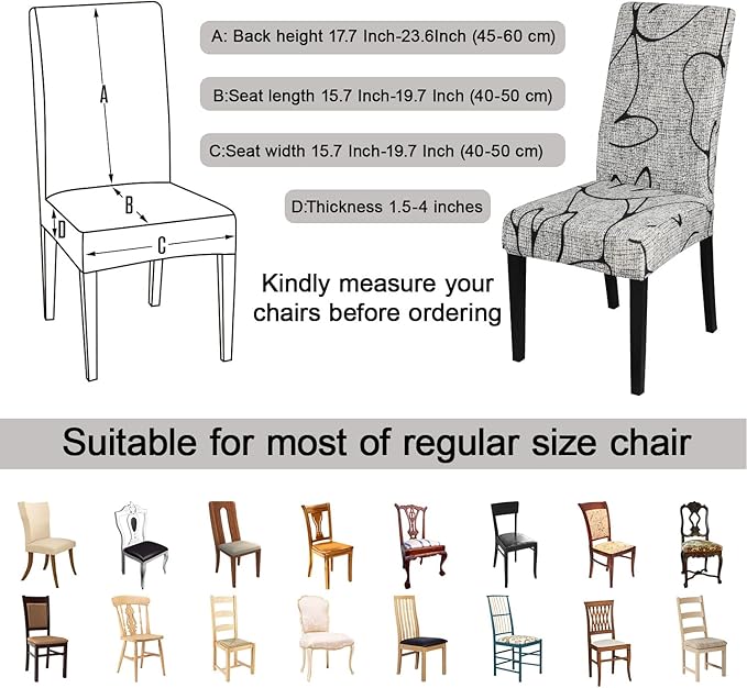 JQinHome Pattern Chair Covers for Dining Room Set of 8, High Stretch Removable Washable Parsons Chair Slipcover for Home Party Hotel Wedding Ceremony (8PCS, Lotus Gray)
