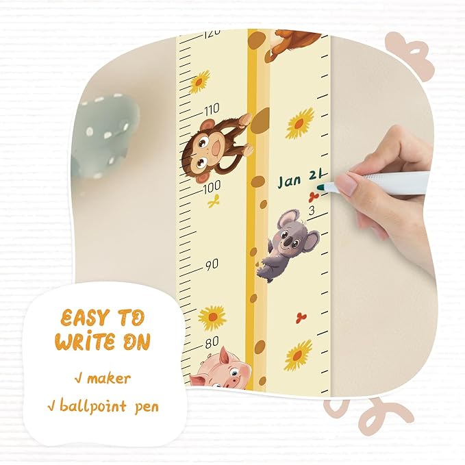 Personalized Name Growth Chart Wall Decor for Kids – Canvas Removable Height Chart Measuring Ruler 59" x 7.9" (Giraffes)