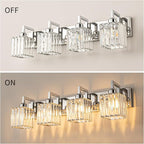 Modern Bathroom Vanity Light 4-Lights Chrome Crystal Wall Lamp Bathroom Modern Crystal Vanity Lighting