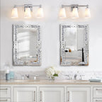 Crushed Diamond Decorative Wall Mirrors, 24x36 Inch Rectangle Living Room Mirrors for Wall Decor, Modern Glam Bathroom Dining Room Entryway Mirror Silver