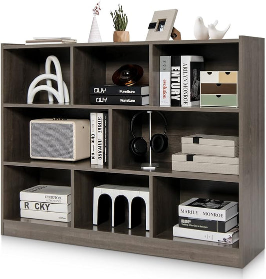 Tangkula 8-Cube Bookcase, Wood 3 Tier Open Storage Bookshelf, Modern Multipurpose Display Cabinet for Living Room, Study, Reading Nook, 48 x 12.5 x 36.5 Inch, Grey