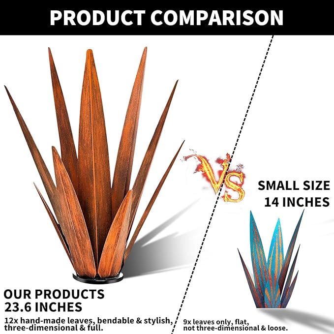 Metal Agave Plants, Tequila Rustic Sculpture, Metal Yard Art, Outdoor Lawn Ornaments Yard Stakes (Rusty- L)