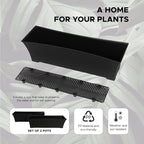 Elly Décor Set of 2 24x8 Rectangular Modern, Resistant and Self Watering Planter with Rattan-Like Finish, 24", Gray