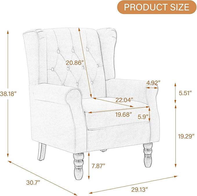 UIXE High Back Accent Chairs Set of 2, Upholstered Armchair in Fabric for Living Room, Retro Wingback Arm Chair Comfy Single Sofa Bedroom Reading Seat with Solid Wood Legs - Beige
