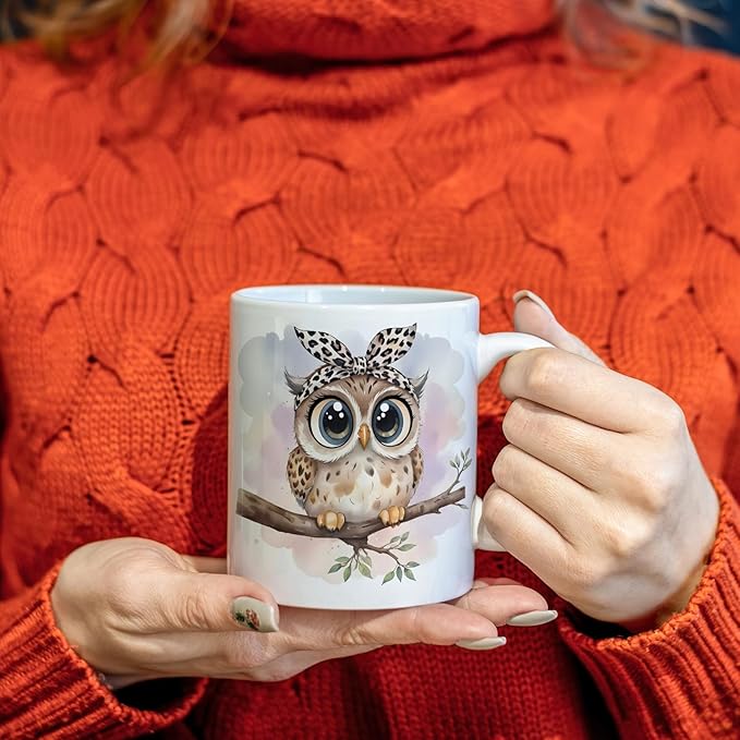 JINYO Coquette Leopard Bow Owl Mug, Cute Owl Coffee Cup, Gifts for Owls Lovers Women, Cute Wild Animal Ceramic Coffee Tea Mug 11 oz