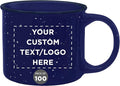 DISCOUNT PROMOS Custom Ceramic Campfire Coffee Mugs 13 oz. Set of 100, Personalized Bulk Pack - Perfect for Tea, Espresso, Cappuccino, Hot Cocoa - Blue