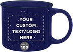 DISCOUNT PROMOS Custom Ceramic Campfire Coffee Mugs 13 oz. Set of 100, Personalized Bulk Pack - Perfect for Tea, Espresso, Cappuccino, Hot Cocoa - Blue