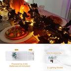 Joyhalo 2 Pack Halloween Garland with Lights, Black Maple Leaves Lighted Garland for Mantle, 5.7FT Light Up Leaf Autumn Vines Outdoor for Door Frame, Fireplace and Thanksgiving Fall Decor