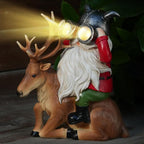 Garden Gnome Statues Resin Gnome Sitting On Deer Statues Solar Lights Outdoor Telescope Gnome Gifts for Yard, Patio Decor Gift (Deer Gnome)