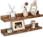 Fun Memories Picture Ledge Shelf for Wall, 24 inch Pine Wood Nursery Book Shelves Set of 2- Wall Book Shelves for Kids Room, Home Decor - Kitchen Spice-Carbonized