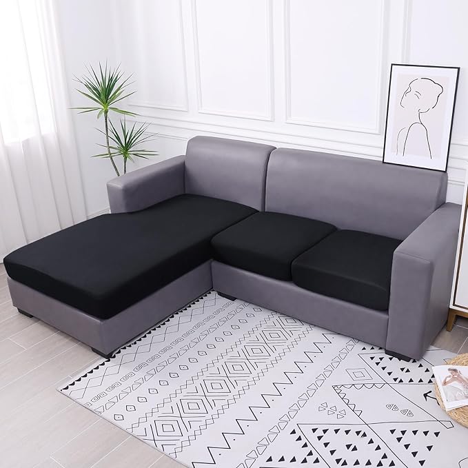 hyha Waterproof Couch Cushion Covers, Sectional Sofa Slipcovers Washable, L Shape Chaise Dog Couch Covers for Sectional Sofa, Universal Furniture Protector (1 Piece for Chaise XL, Black)