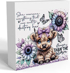 Cute Highland Cow Baby Decor, Highland Cow Sunflower Decor, Highland Cow Gifts for women, Highland Cow Nursery Decor, Wooden Box Decor Sign for Home Farmhouse Office Living Room Table Shelf