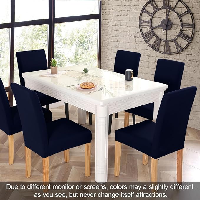 JQinHome 6 Pcs Dining Chair Slipcover,High Stretch Removable Washable Chair Seat Protector Cover for Home Party Hotel Wedding Ceremony (Navy Blue)