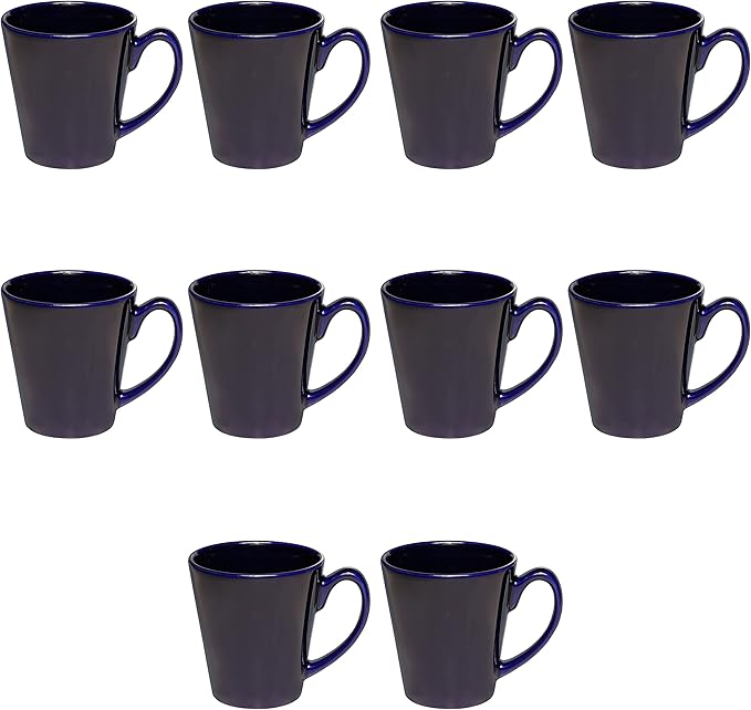 DISCOUNT PROMOS Glossy Ceramic Latte Coffee Mug 12 oz. Set of 10, Bulk Pack - Perfect for Tea, Espresso, Cappuccino, Hot Cocoa - Blue