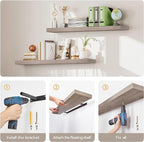 HOOBRO Floating Shelves for Wall, Wall Mounted Shelf Set of 2, 39.4" Hanging Shelf with Invisible Brackets, for Wall in Bathroom, Bedroom, Toilet, Kitchen, Livingroom, Office, Greige BG100BJP201