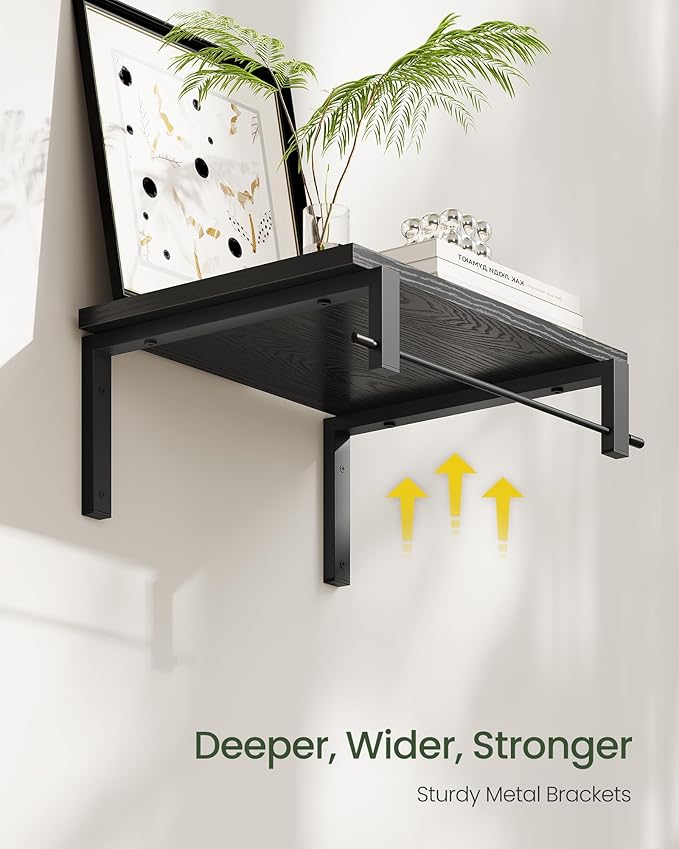 Deep Floating Shelves for Wall, 12 inch Wall Mounted Shelves Set of 2, Wide Floating Shelves for Living Room, Bedroom, Study, Bathroom, Black TBJ02P2BB