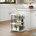 Light Gray Bar Carts with 4-Tier Storage Shelves, Mobile Bar Serving Cart with Wine Rack and Glass Holder, for The Home, Kitchen, Living Room, Dining Room