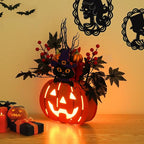 Halloween Pumpkin Decorations, Lighted Jack-O-Lantern with Maple Leaves Berries Black Cat, Halloween Door Sign Wood Pumpkin Lights for Front Door Indoor Outdoor Yard Party Cartoon Hanger Decor