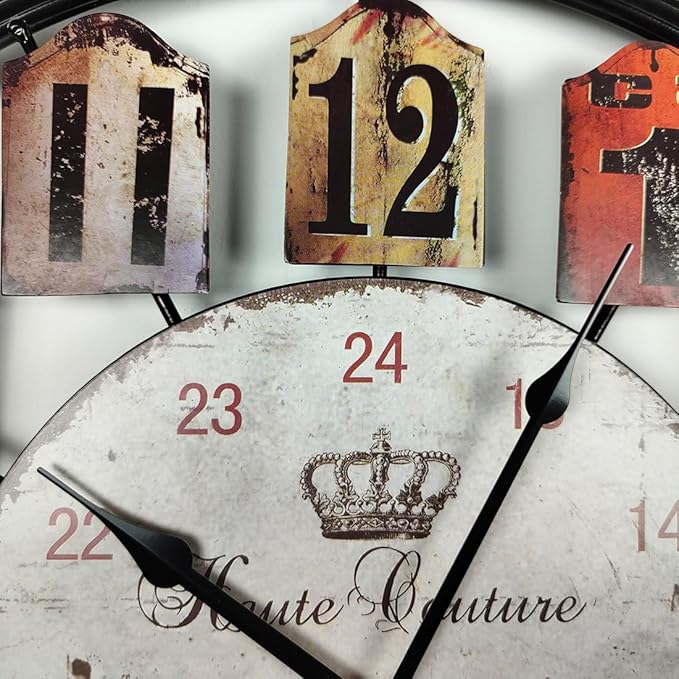 Large Wall Clock Separate Retro Dial Decorative Silent Non Ticking 20 Inch Big Vintage Farmhouse Clocks for Living Room,Black Metal Frame