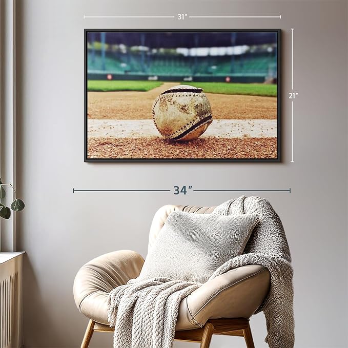 ElephantStock Baseball In Stadium Wall Art - Horizontal Framed Canvas - 1-Piece Living Room Wall Decor - Car Photography Canvas Print - Brown and Beige Decor for Wall - 31" X 21"
