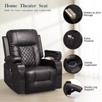 Recliner Chairs for Adults, FSC Certified Massage Rocker with Heated Modern Ergonomic Lounge 360 Degree Swivel Single Sofa Seat Living Room Lounge Recliners Brown