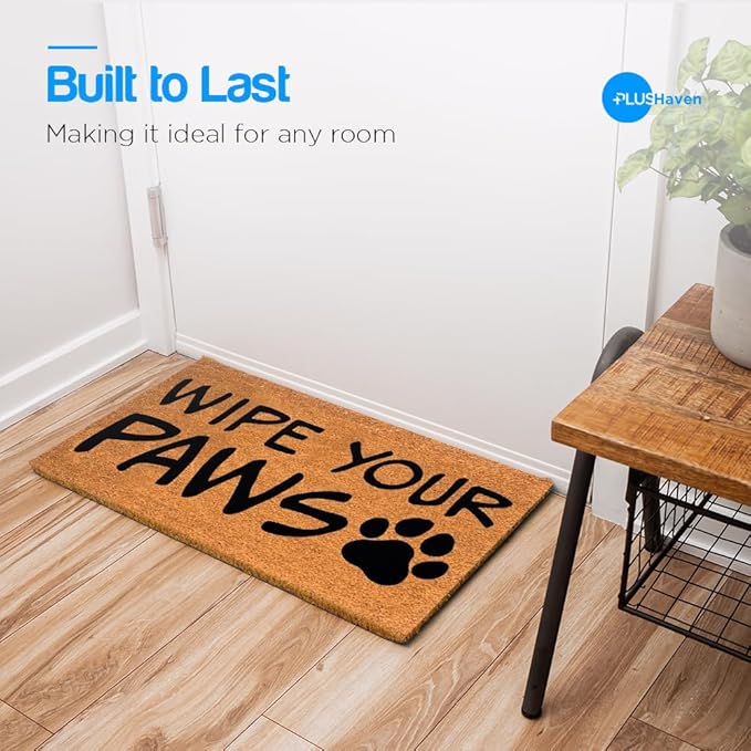 PLUS Haven Coco Coir Door Mat with Heavy Duty Backing, Natural Wipe Your Paws Doormat, 17.5”x30” for Entrance, Front Porch, Easy to Clean Entry Mat, Outdoor and Indoor Uses, Home Decor