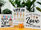 3 Pcs Summer Ice Cream Wood Box Signs Decor Farmhouse Summer Ice Cream Tiered Tray Decor Table Desk Shelf Kitchen Decoration Rustic
