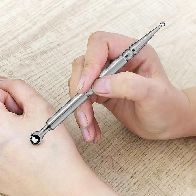 BYYDDIY Stainless Steel Dual Head Facial Reflexology Tools,Ear Massage Tool,Body Point Probe Pen &Trigger Point Massager Tool for Deep Tissue (P-S)