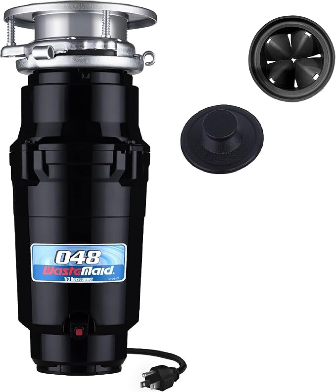 Waste Maid 10-US-WM-048-3B Garbage Disposal Anti-Jam Stainless Steel Food Waste Grinding System, 1/3 HP Compact, Black