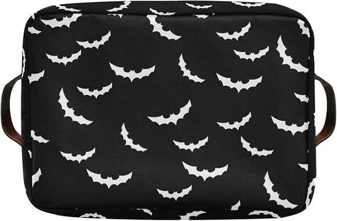 Storage Basket Bin Bats Halloween Goth Organizer Basket Collapsible Shelf Basket Cube with handle for Nursery Bedroom Bathroom