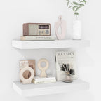 Fun Memories 16 Inch Floating Shelves - Deep Rustic White Wooden Wall Shelves - Extra Deeper & Thicker Wall Mounted Storage Shelf for Bedroom, Kitchen, Farmhouse - 2 Pack, Rustic White