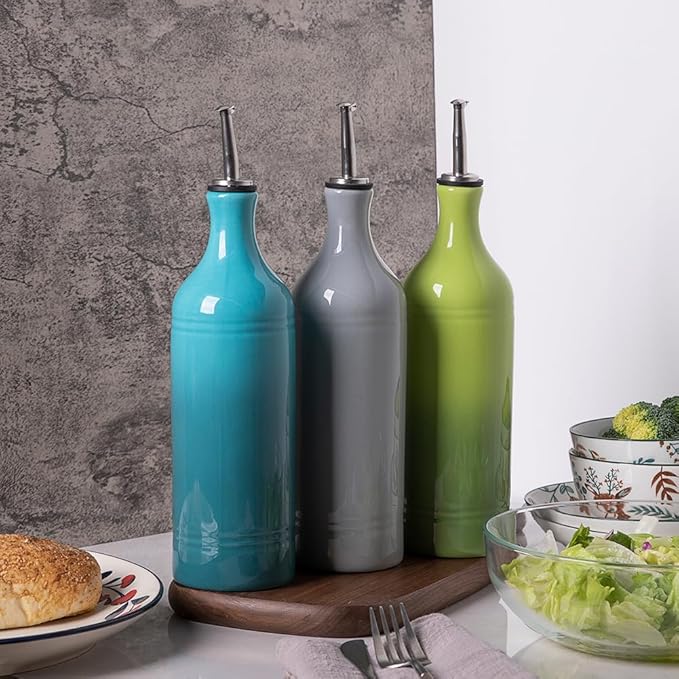 Sweejar Large Ceramic Olive Oil Dispenser Bottle, Opaque Oil Cruet Protects Oil to Reduce Oxidation, Suitable for Storage Oil, Vinegar, Soy Sauce & Other Liquids, Pack of 1, 24 Fl Oz (Gray)