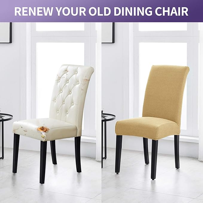 Joccun Chair Covers for Dining Room Set of 2,Dining Chair Slipcovers Stretch Dining Room Chair Covers Seat Protector,Washable Parsons Chair Cover for Home,Hotel(Parmesan,2 Pack)