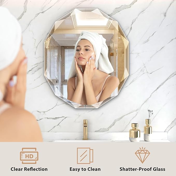 Bathroom Mirrors for Over Sink, Round Frameless Mirrors for Wall, 24x28 Inch Beveled Bathroom Mirror, Bathroom Vanity Circle Mirror for Bedroom Living Room Entryway Home Decor