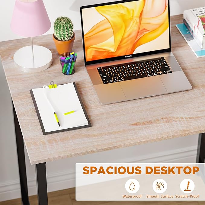 PayLessHere | 32 Inch Computer Desk | Nature | Office Desk with Metal Frame, Adjustable Feet | Water-Resistant, Scratchproof Surface | Sturdy Writing Table for Home Office or Study | Pack of 1