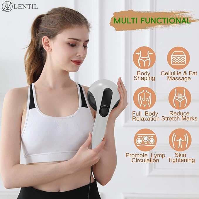 Body Sculpting Machine - 7-Speed 8-Head Electric Cellulite Massage & Lymphatic Drainage Device with Lipo Roller, Handheld Full-Body Massager Vibra for Belly, Butt, Arms, Legs, Home Use(White)