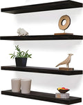 24 Inch Floating Shelves for Wall Rustic Brown Wood Wall Shelves for Bedroom Set of 4