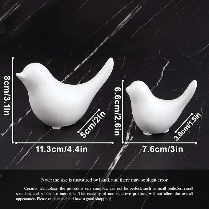 Notakia Small White Birds Statues Home Decor Modern Style Decorative Ornaments for Living Room, Bedroom, Office Desktop, Cabinets (2Pcs White Birds)