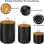 Ceramic Storage Jars, Modern Elegant Highly Polished Airtight Gorgeous Storage Canisters with Wooden Lid Small Food Stroage Jar for Kitchen Spice Tea Vanilla Sugar Coffee Beans (Black trumpet)