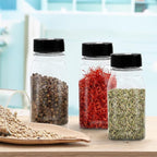 RoyalHouse 12 Pack 9.5 Oz Plastic Spice Jars with Black Cap, Clear and Safe Plastic Bottle Containers with Shaker Lids for Storing Spice, Herbs and Seasoning Powders, BPA Free, Made in USA