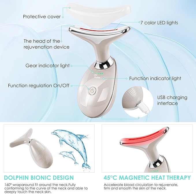 Facial Massager Red-Light-Therapy-for-Face and Neck, Face 𝖲 culpting Wand with 7 Color (Champagne)