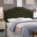 24KF Upholstered Button Tufted Queen Headboard with Nailhead Trim, Elegant Boucle Fabric Full headboard, 6031-Q-Boucle-Dark Green