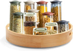12in Bamboo Lazy Susan Organizer for Countertop and Cabinet with Large and Stable Chassis,Round Rotating Bamboo Tray for Station Organizer,for Kitchen Bathroom Laundry Room (12in)
