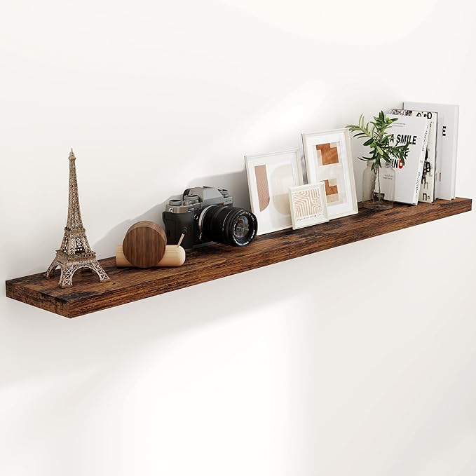 72 Inch Floating Shelves, 72 x 9 Rustic Wooden Fireplace Mantel, 9 Inch Floating Shelf for Wall, Farmhouse Wall Shelves for Home Storage & Display, Rustic Brown Color, Set of 1
