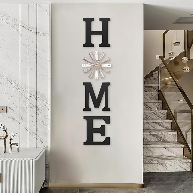 Farmhouse Home Signs with Windmill Clock Wall Decor Rustic Home Letters Wall Art for Living Room Kitchen Entryway Dining Room Bedroom (black)