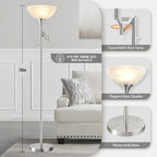 Floor Lamps for Living Room Silver, 70" Tall Standing Lamp with Glass Shade, Bedroom Floor Lamp with 350°Adjustable Swing Arm Lamp, Pole lamp for Bedroom, Living Room, Office, Bulbs Included