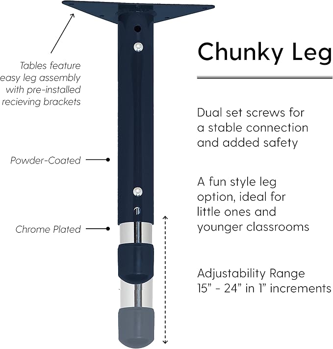FDP Rectangle Activity School and Classroom Kids Table (36 x 60 inch), Toddler Leg, Adjustable Height 15-24 inches - Gray Top and Navy Edge